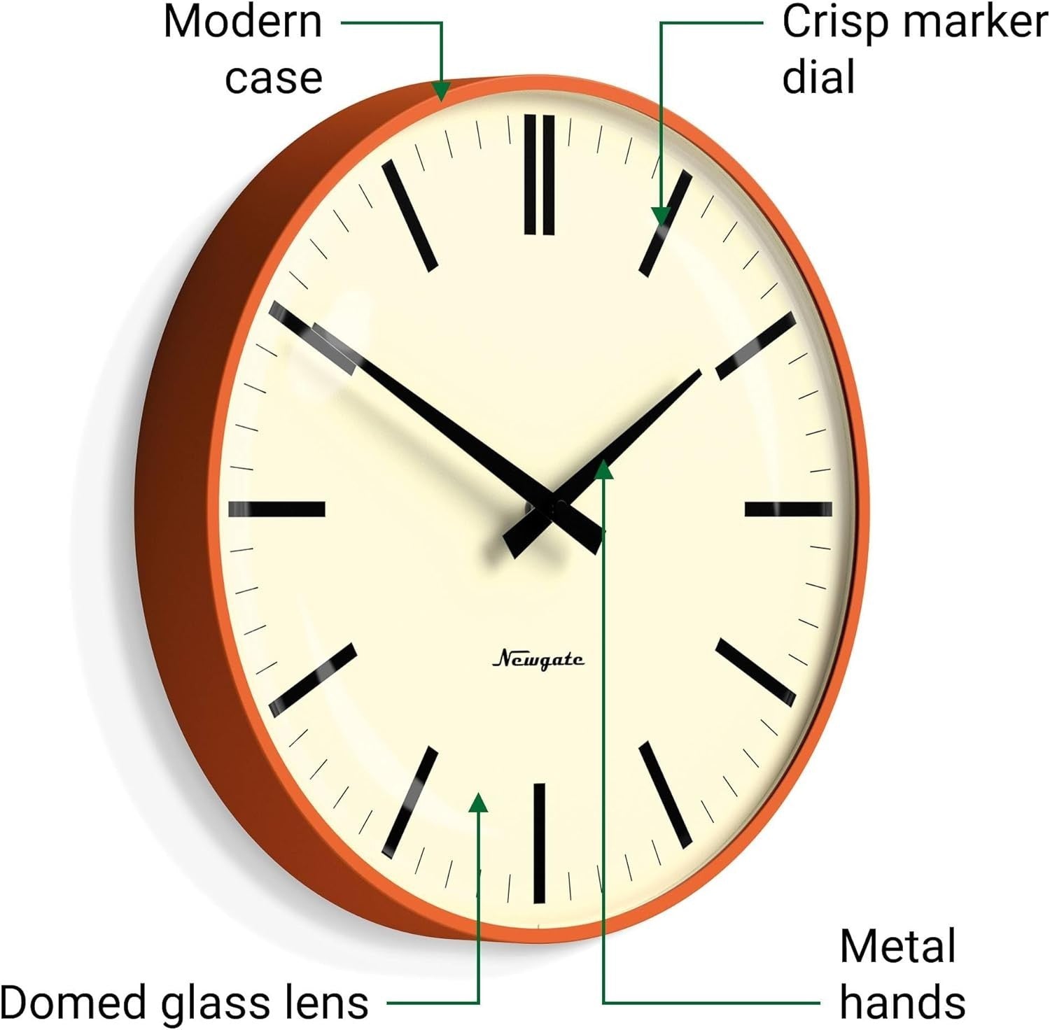 Retro Wall Clock 33cm Silent Sweep Orange Metal Office Kitchen Decor