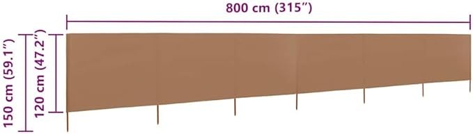 Taupe 6-Panel Wind Screen 800x120cm Garden Patio Privacy Shade Outdoor Awning
