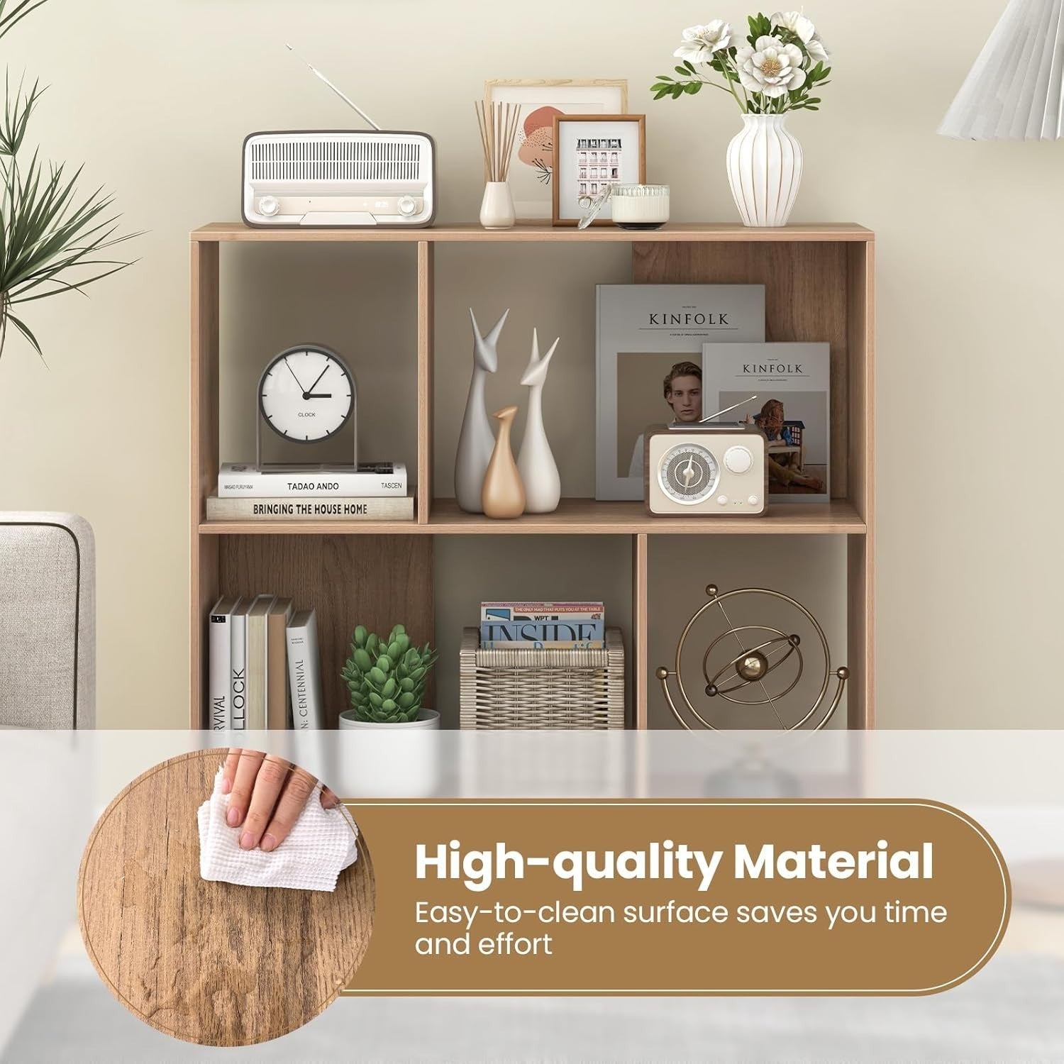 4-Cube Storage Bookcase Wooden Shelves Metal Legs Minimalist 90x30x90cm