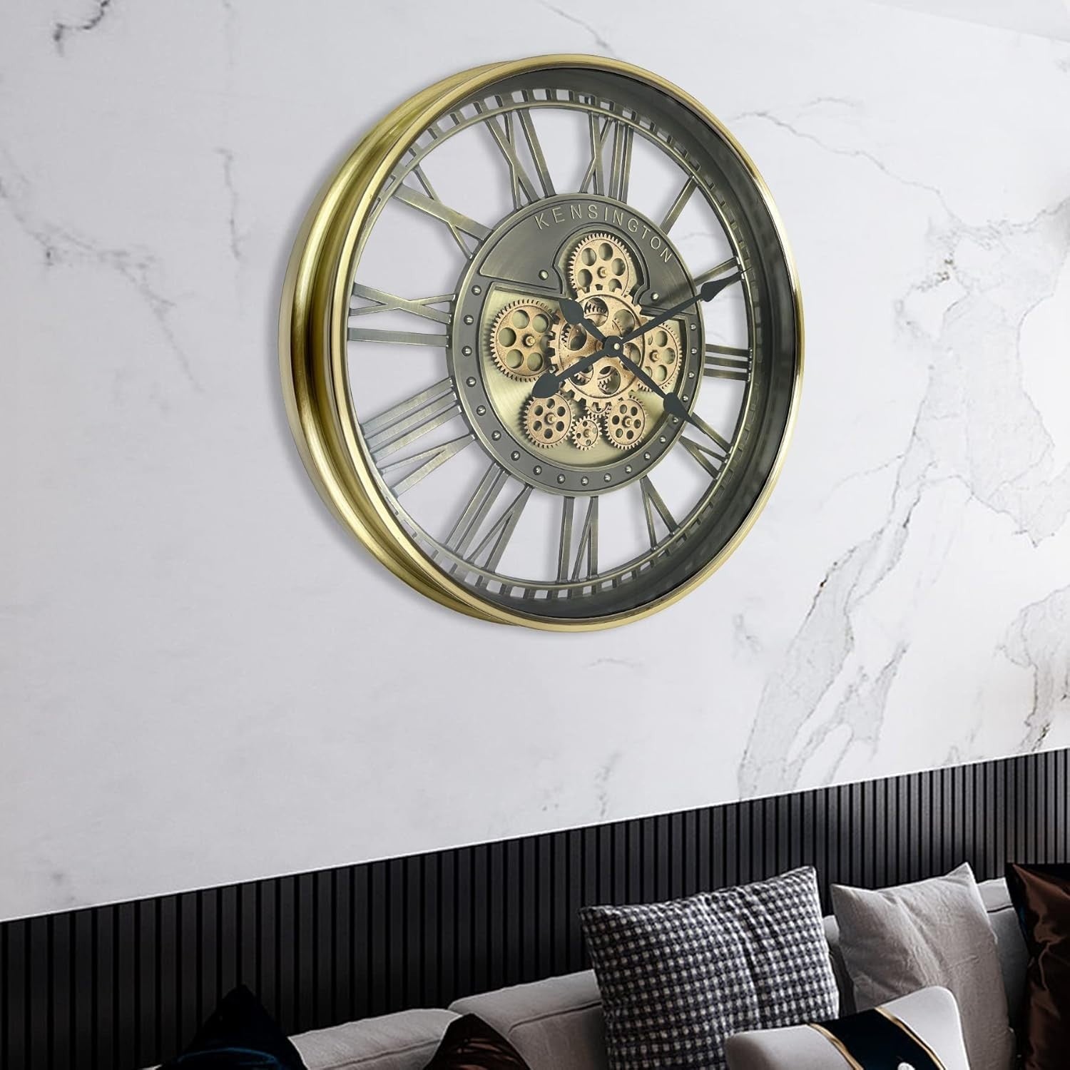Steampunk Wall Clock 53cm Bronze Silent Gears Metal Roman Vintage