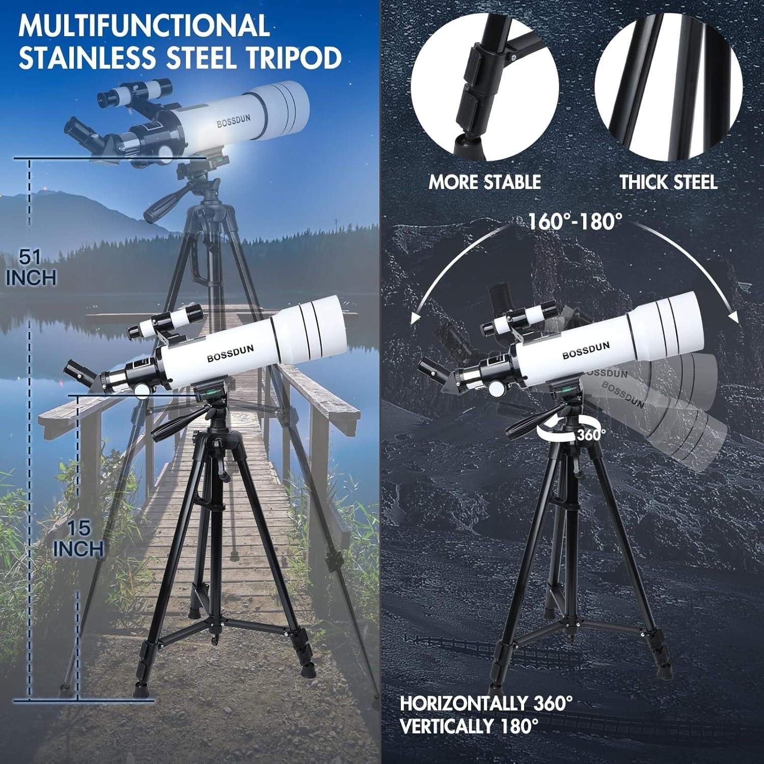 70mm Refractor Telescope 20–200X FMC Lens with Tripod & Phone Adapter