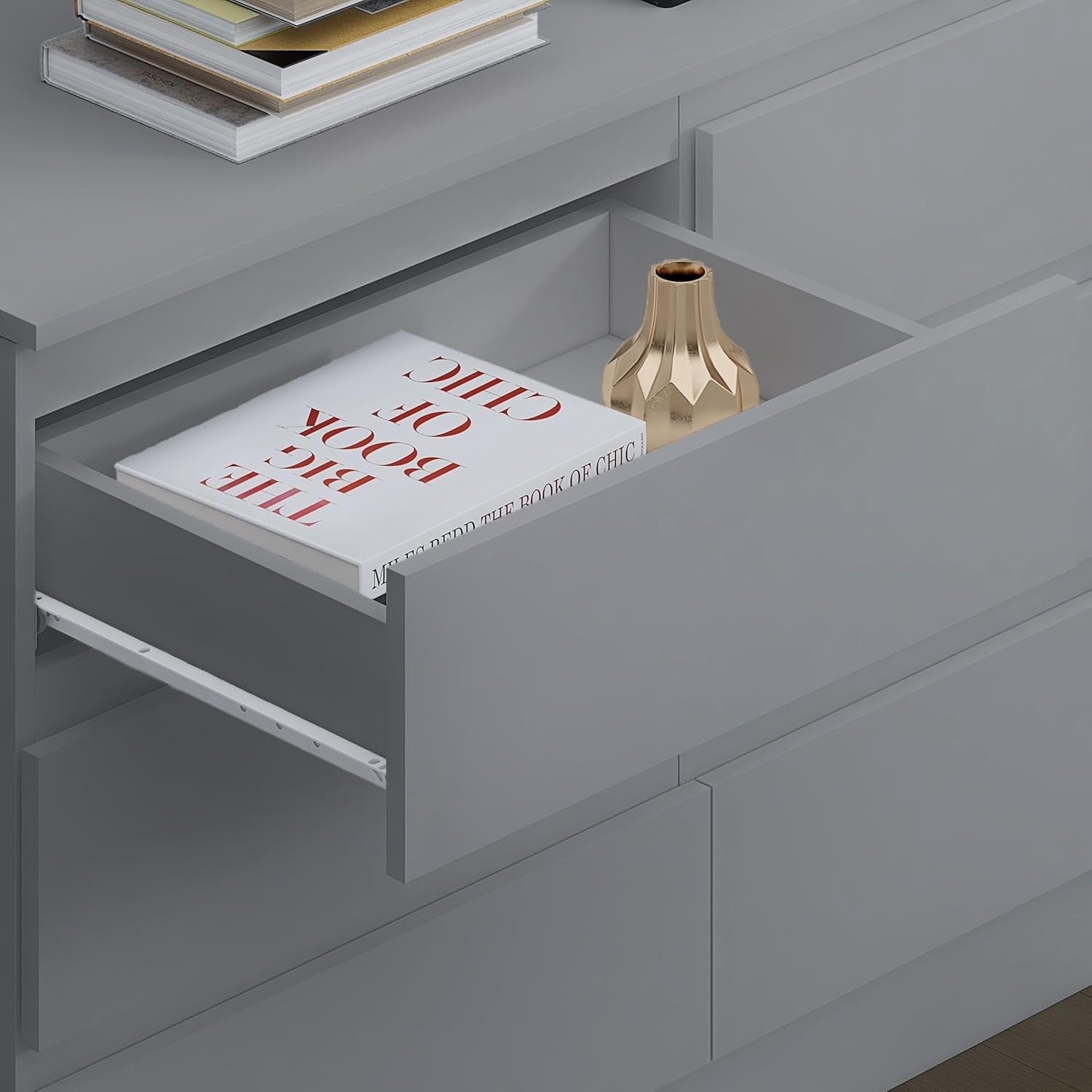 Grey 6 Drawer Chest Dresser Unit Bedroom Storage Cabinet Modern MDF