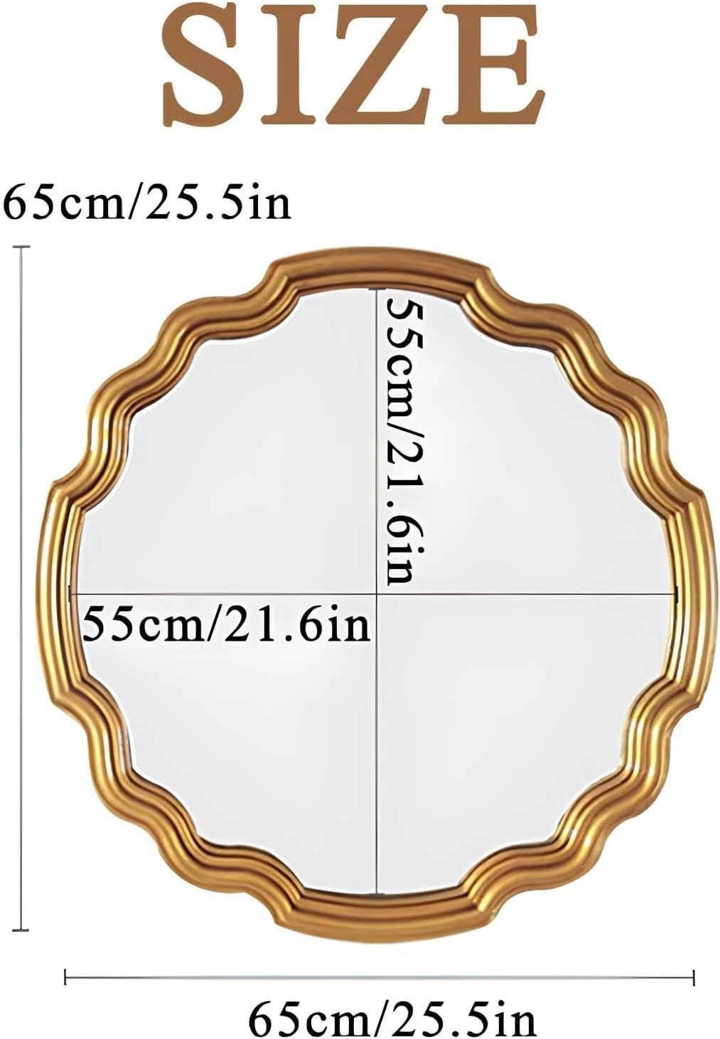 Irregular Round Wavy Wall Mirror 65x65cm Retro Frame Vanity Mirror