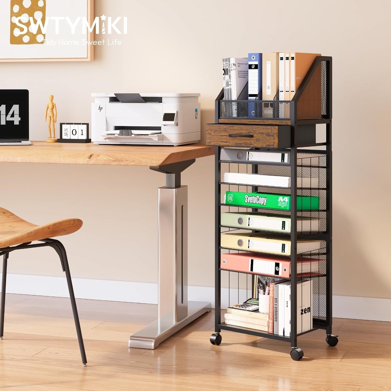9 Tier Rolling File Cart Office Organizer Desk Storage with Drawer