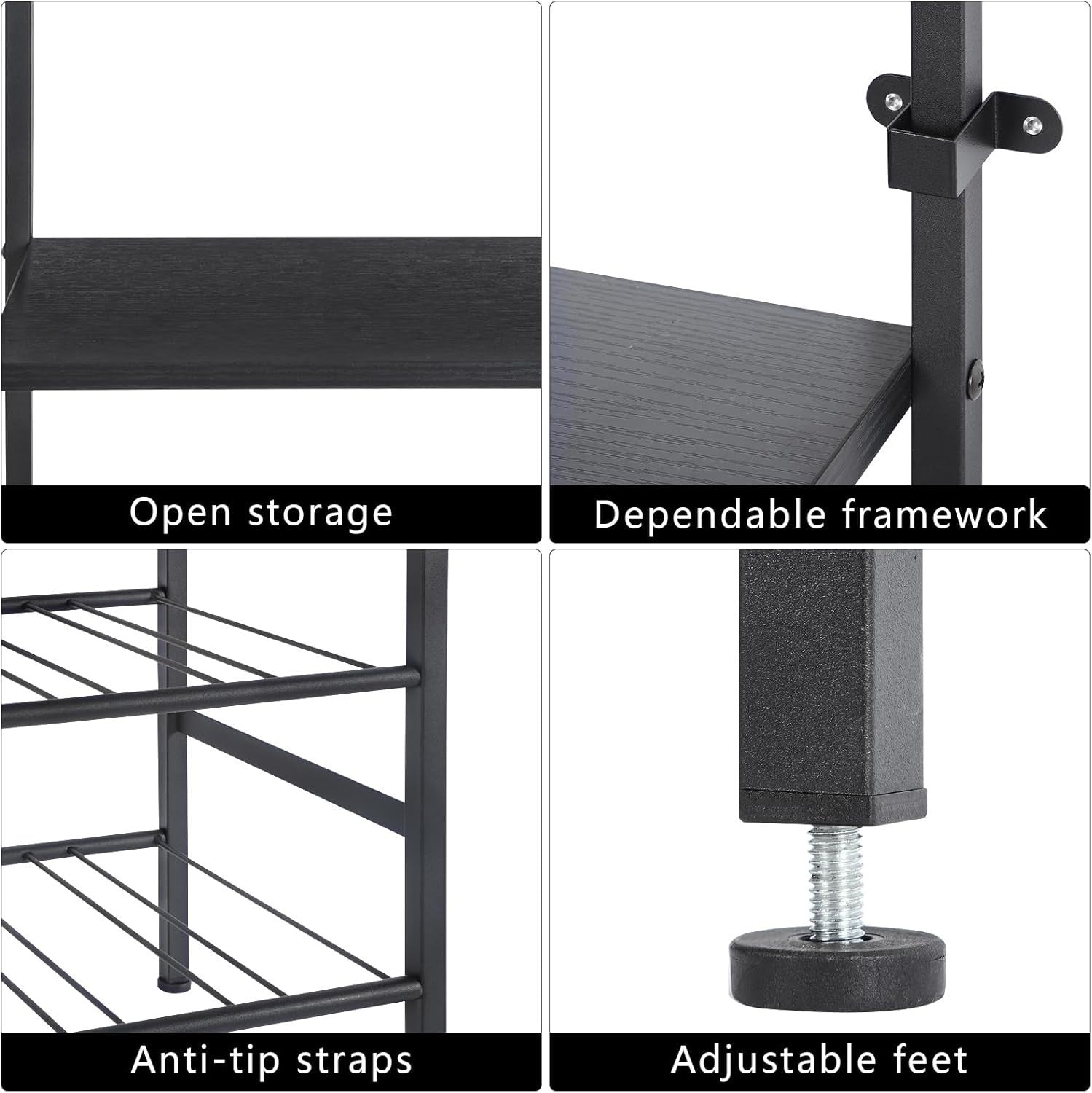 Freestanding 4-Tier Wine Rack with Glass Holder, Rustic Metal Bar Shelf Storage