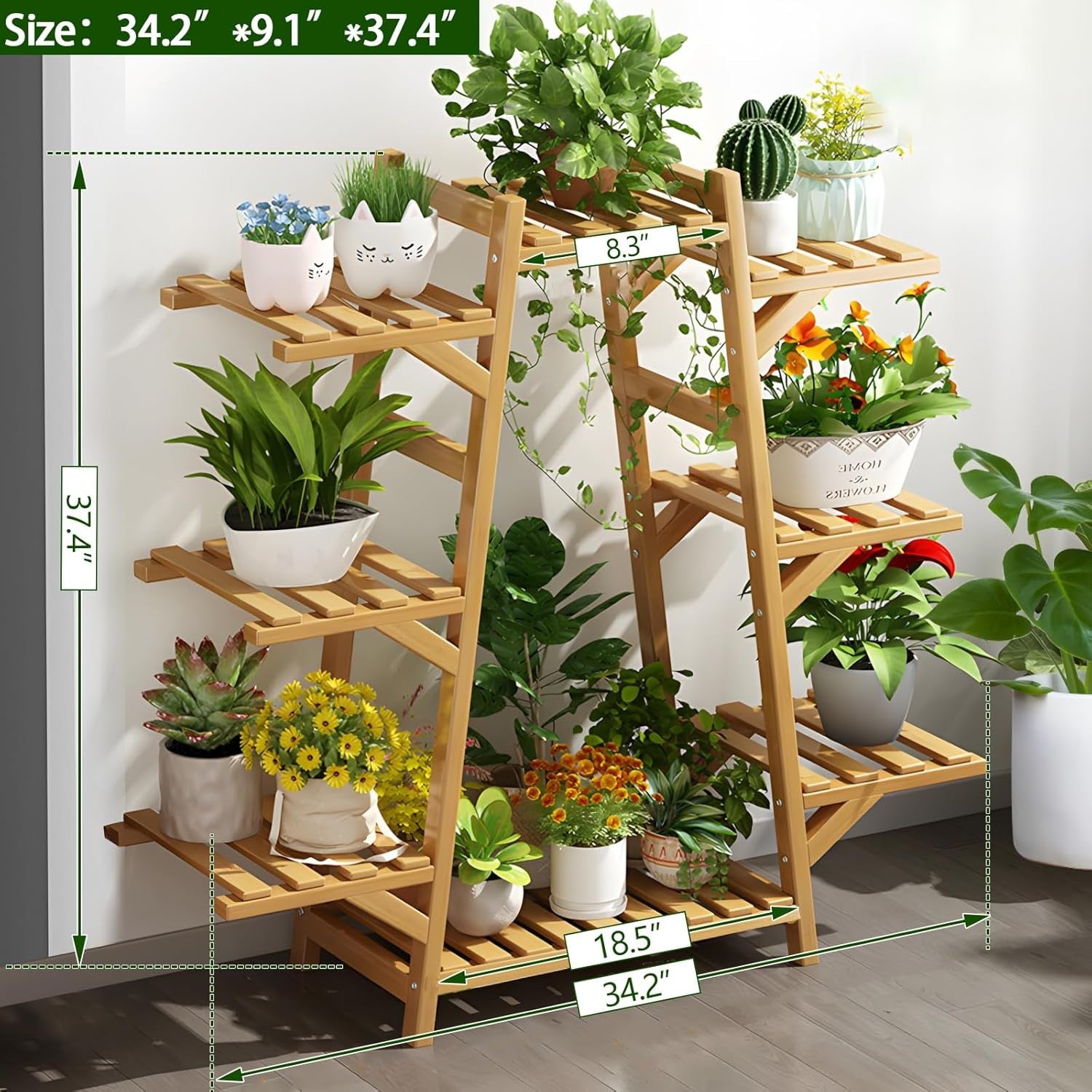 5 Tier Bamboo Plant Stand Indoor Corner Shelf Multi-Level Flower Rack