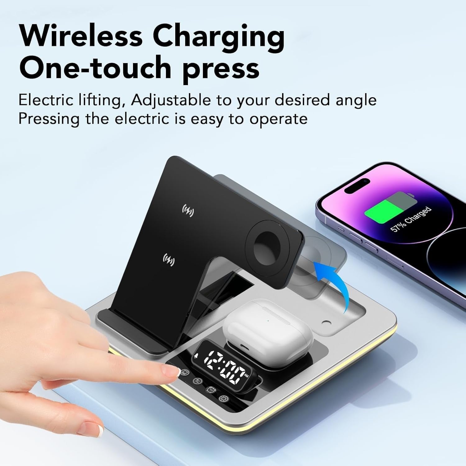 5 in 1 Foldable Wireless Charging Station Night Light Alarm Clock Stand
