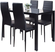 Modern Black Glass 120x70cm Dining Table Set with 4 Upholstered Chairs
