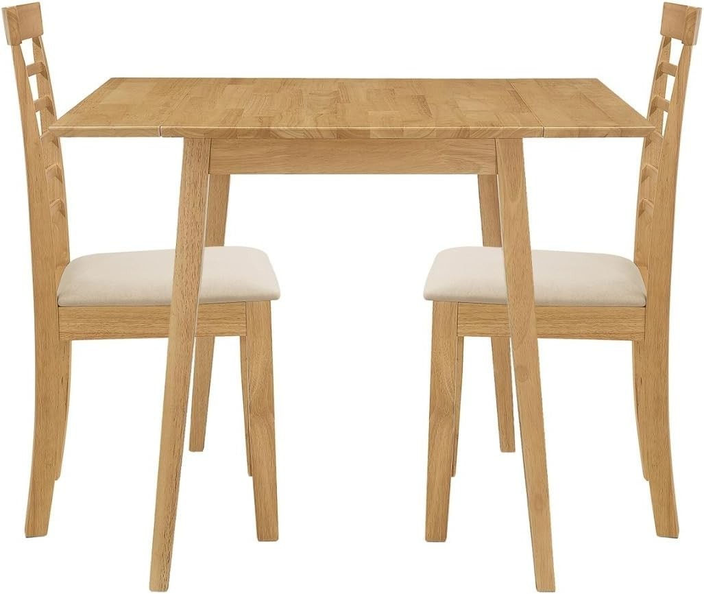 Small Drop Leaf Dining Table & 2 Chairs Oak Foldable Set for Home