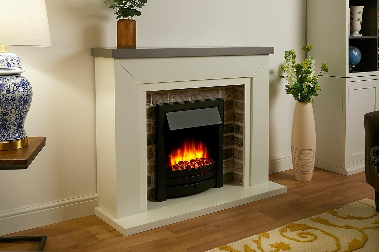 48” Programmable Electric Fireplace Remote Control 1.2kW Off-White Mantel