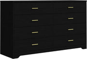 Modern Black Gloss 8-Drawer Wide Storage Chest Bedroom Furniture