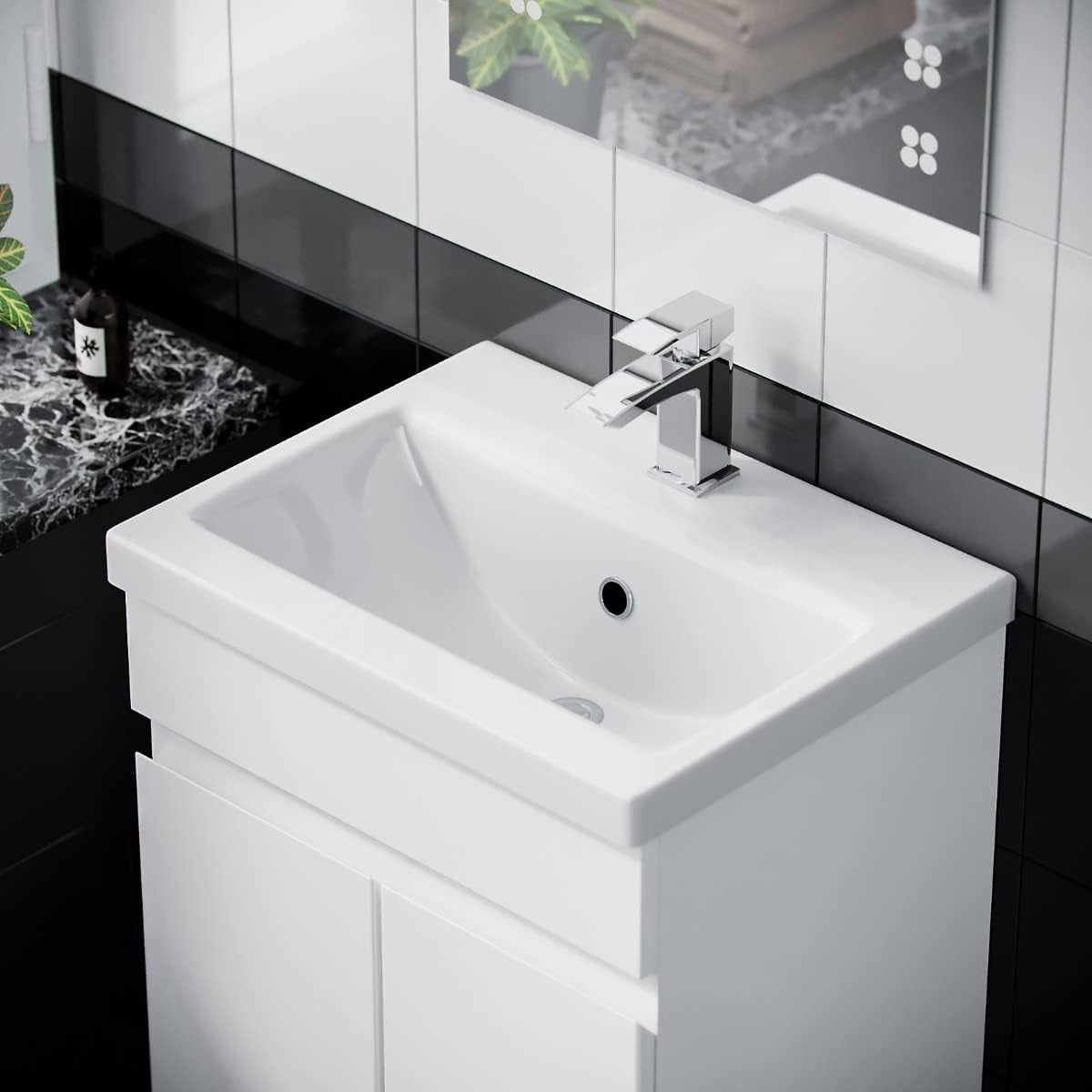 500mm White Bathroom Vanity Unit with Basin Gloss Freestanding Sink Cabinet