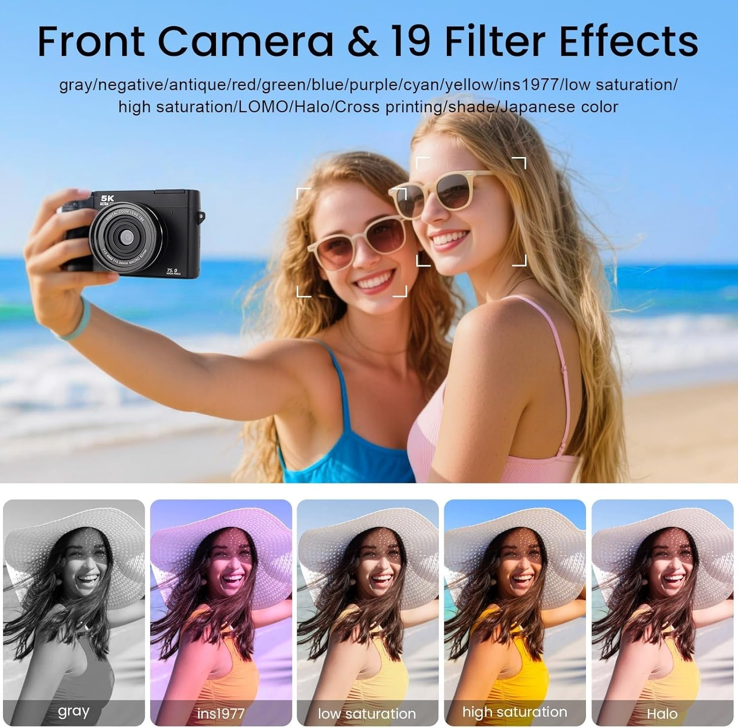 5K 75MP Vlogging Camera Dual Lens WiFi 18X Zoom 32GB Black