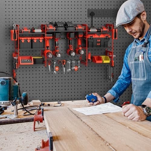 Wall Mounted Power Tool Organizer 8 Drill Charging Rack Red