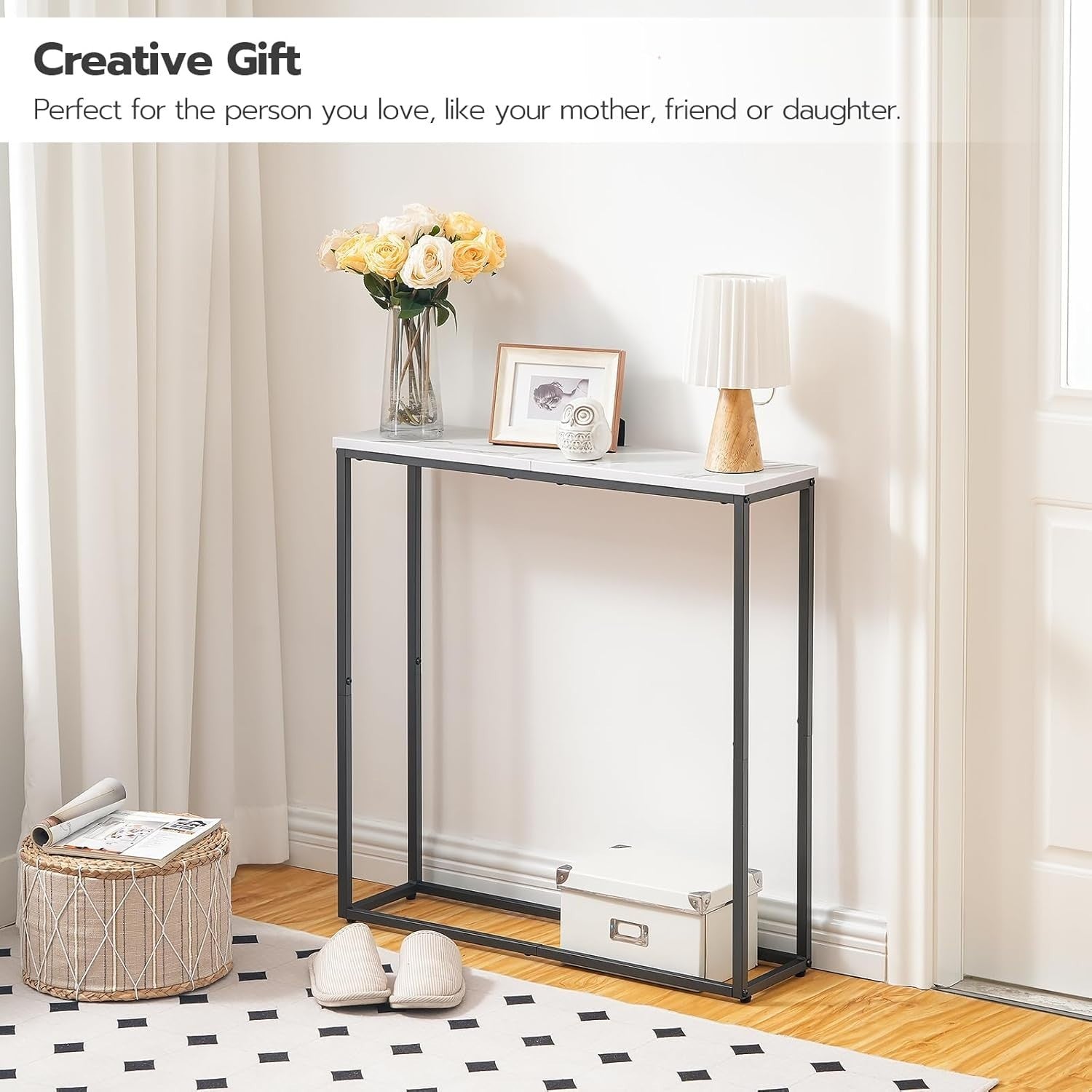 Slim Console Table with Marble Top & Metal Frame – Perfect for Hallways