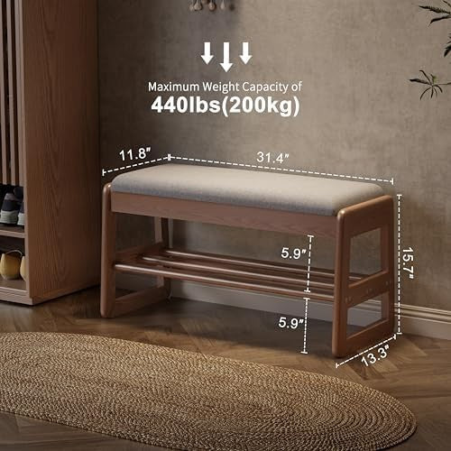 2-Tier Small Shoe Bench with Flip-Top & Linen Cushion for Entryway