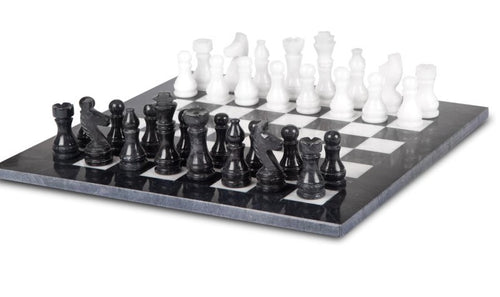 Luxury 12" Handmade Marble Chess Set Black & White Stone Board Gift