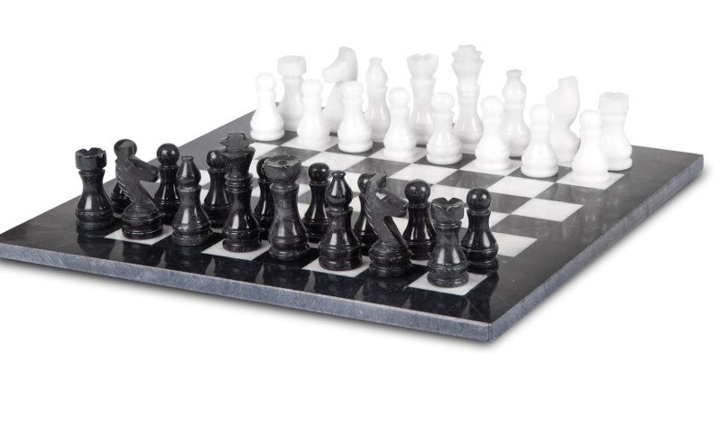 Luxury 12" Handmade Marble Chess Set Black & White Stone Board Gift