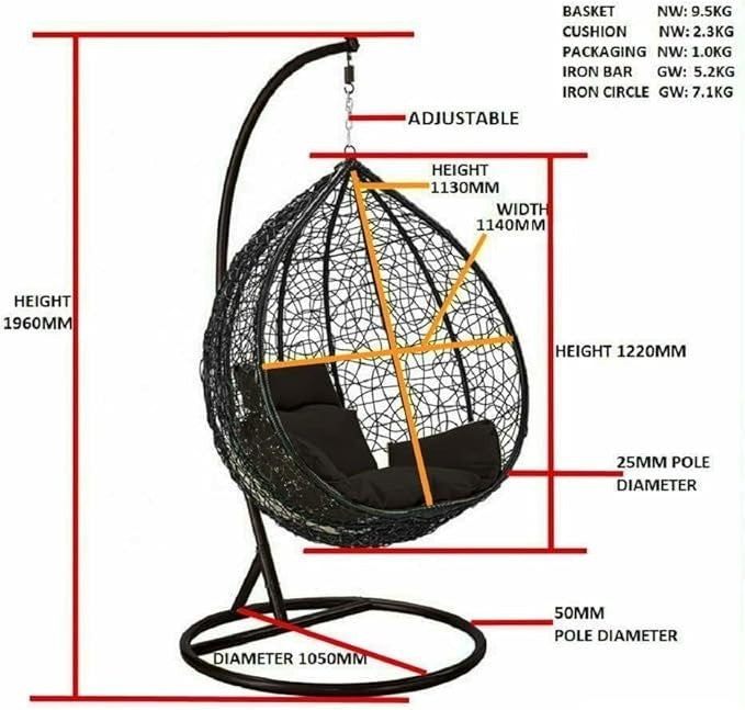 Outdoor Hanging Rattan Egg Chair Swing Seat UV Resistant Wicker with Cushion