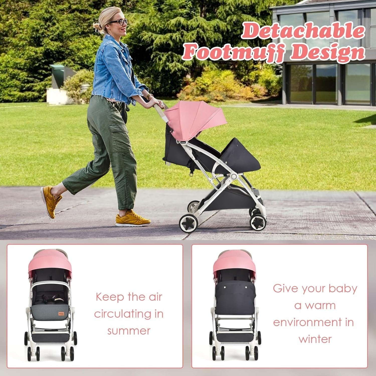Pink Lightweight Baby Pushchair One Hand Fold Travel Buggy 5 Point