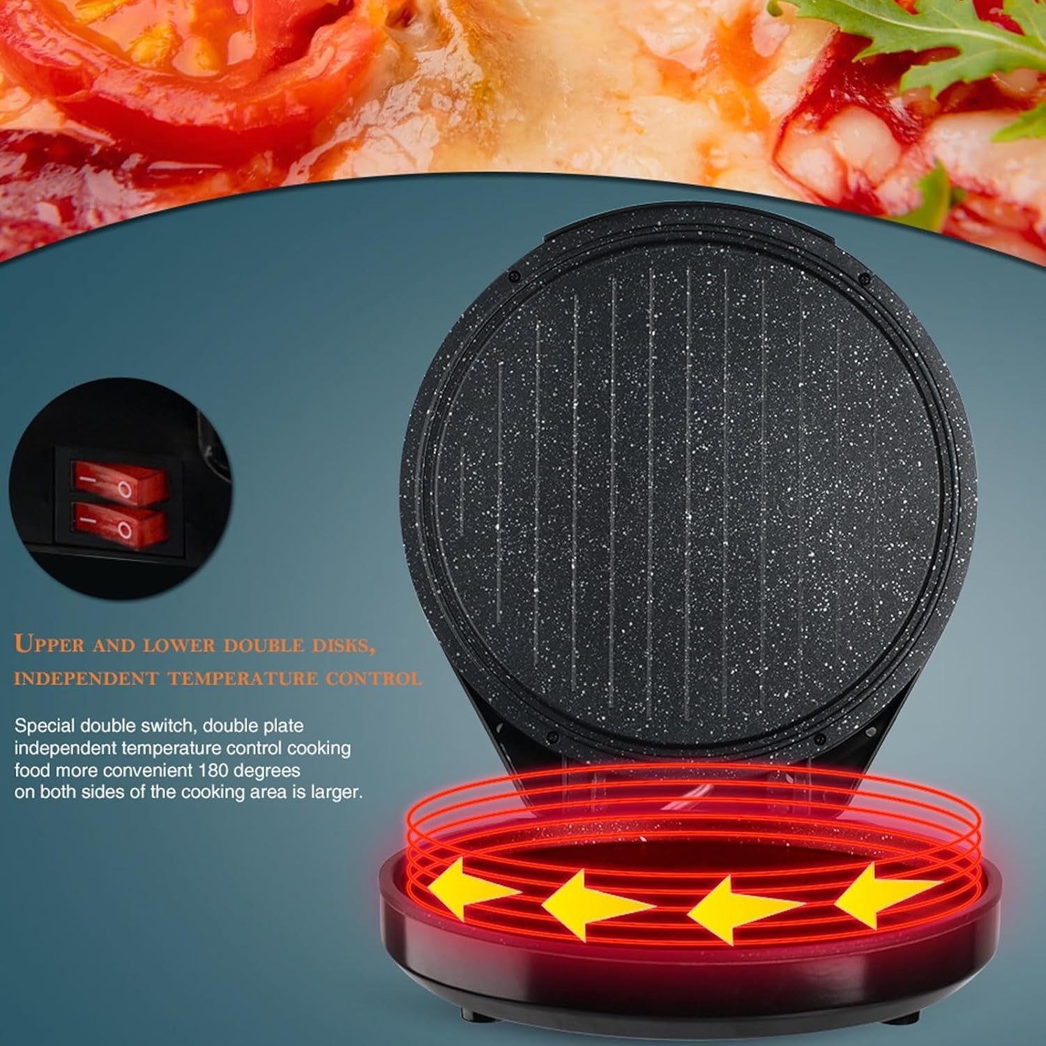 Electric Pizza & Calzone Maker 1800W | Double-Sided Non-Stick Pan, Easy Clean, F