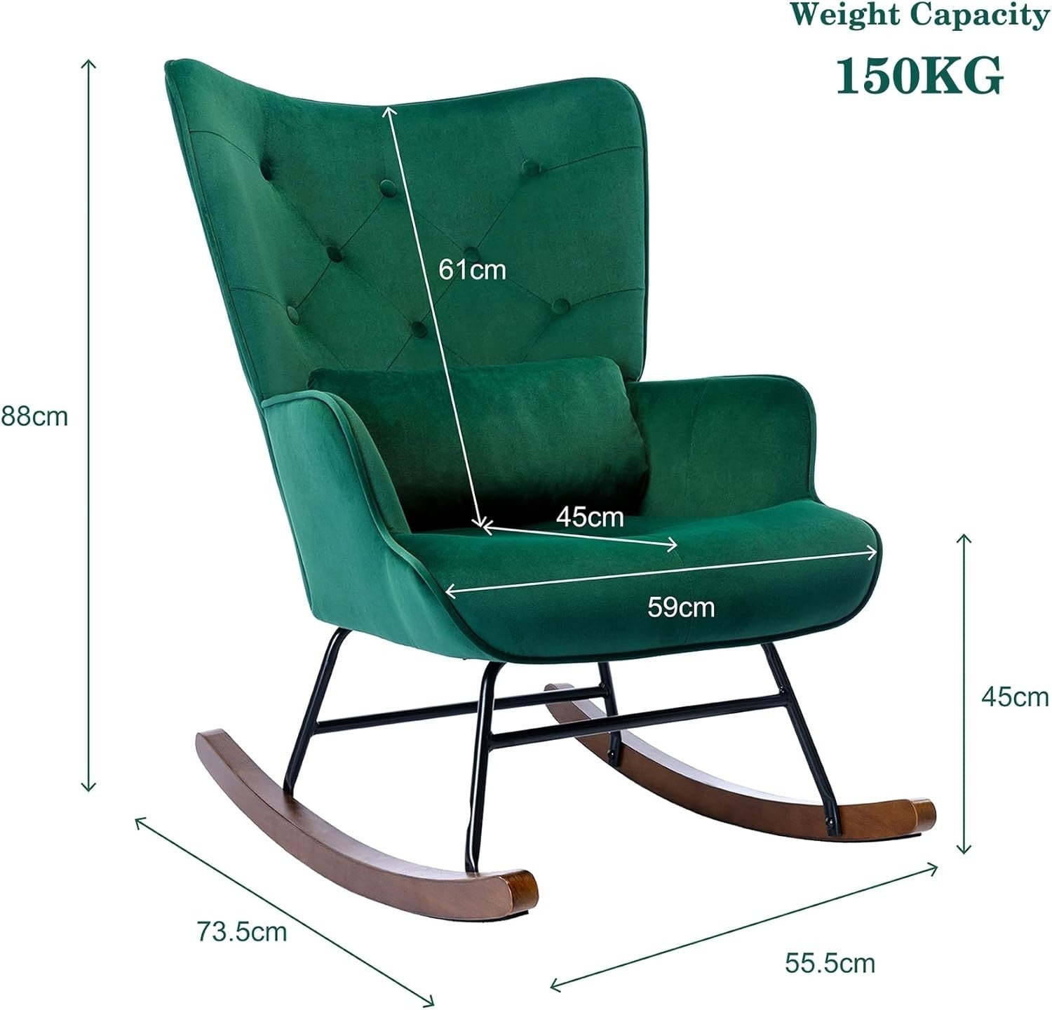 Velvet Rocking Chair for Adults – Comfy Armchair, Solid Wood Legs, Stylish Recli