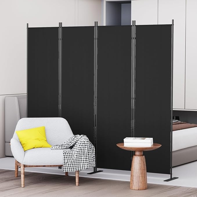4-Panel 6FT Folding Room Divider Black Privacy Screen Partition Wall Office