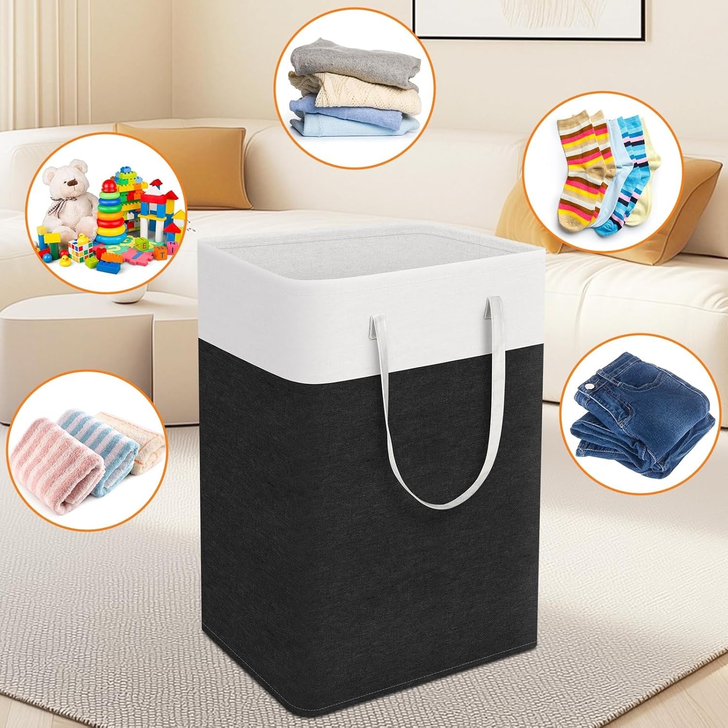 3 Pack 75L Large Laundry Hampers Foldable Clothes Baskets with Handles Black