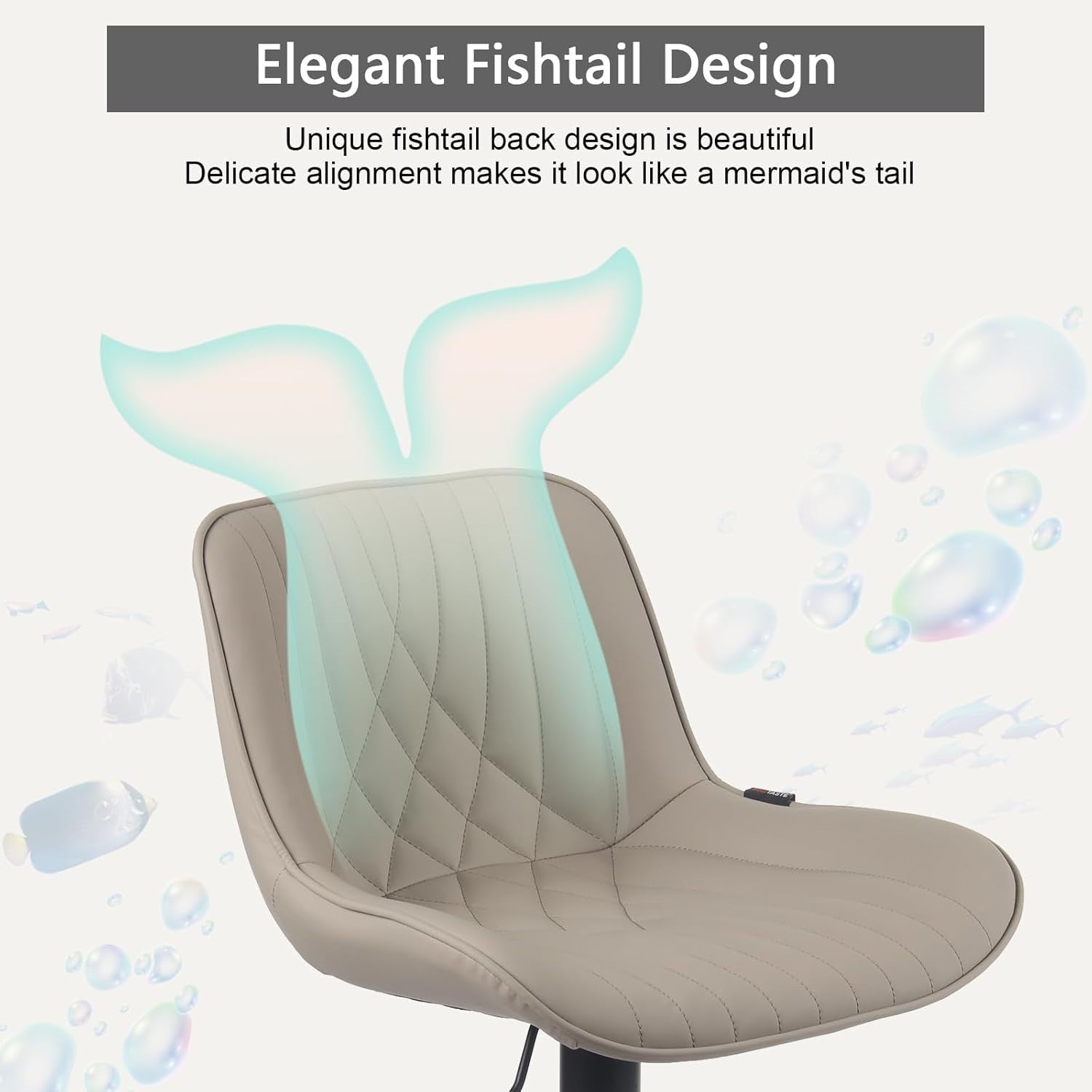 Khaki Bar Stool PU Leather Swivel Height Adjustable Kitchen Chair