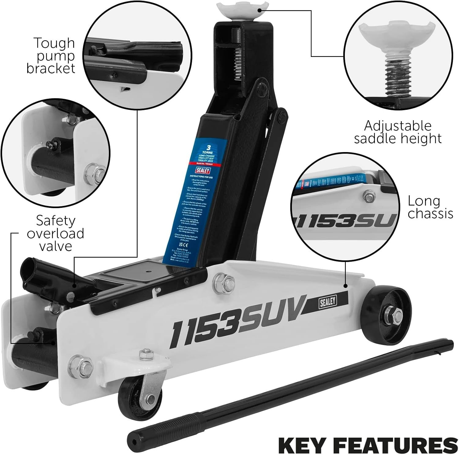 3 Ton Long Reach High Lift Trolley Jack SUV 4x4 Heavy Duty Car Jack 192–533mm