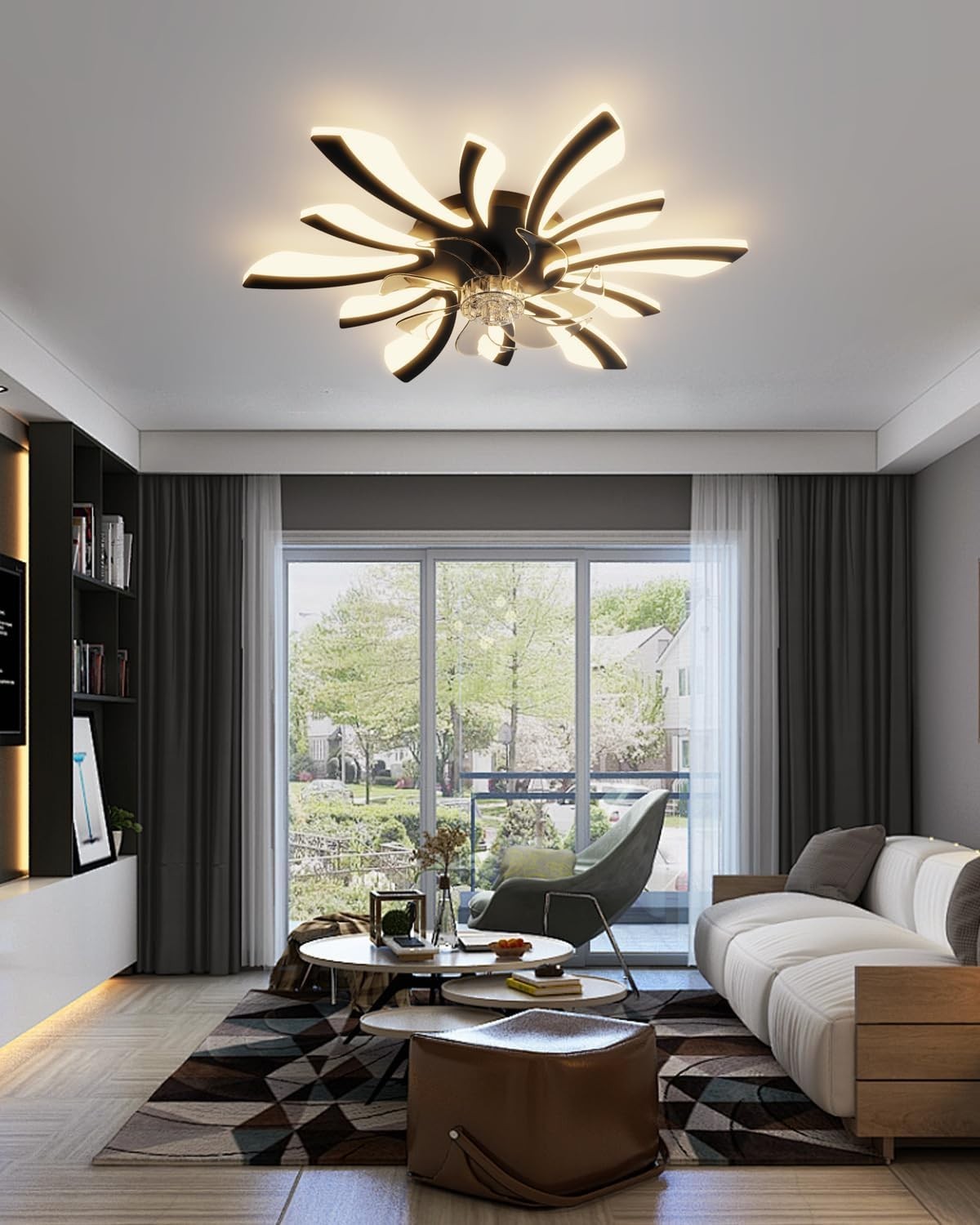 Smart Ceiling Fan with Lights 78cm, 6 Speeds, Dimmable LED, Remote