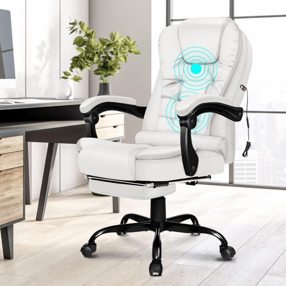Massage Office Chair Recliner Executive PC Desk Seat w/ Footrest PU Leather