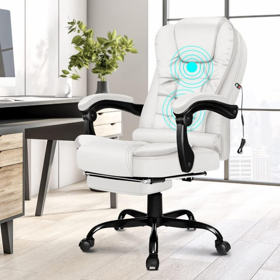 Massage Office Chair Recliner Executive PC Desk Seat w/ Footrest PU Leather