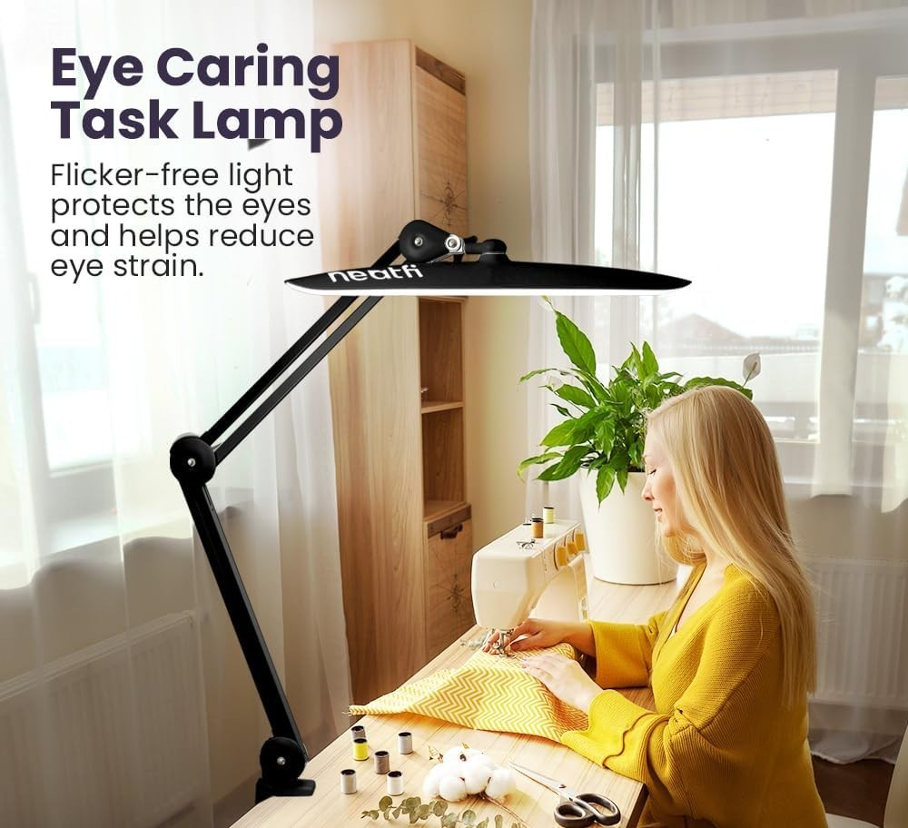 LED Desk Lamp 2200 Lumen Adjustable Arm, 4 Brightness Modes, Clamp Mount