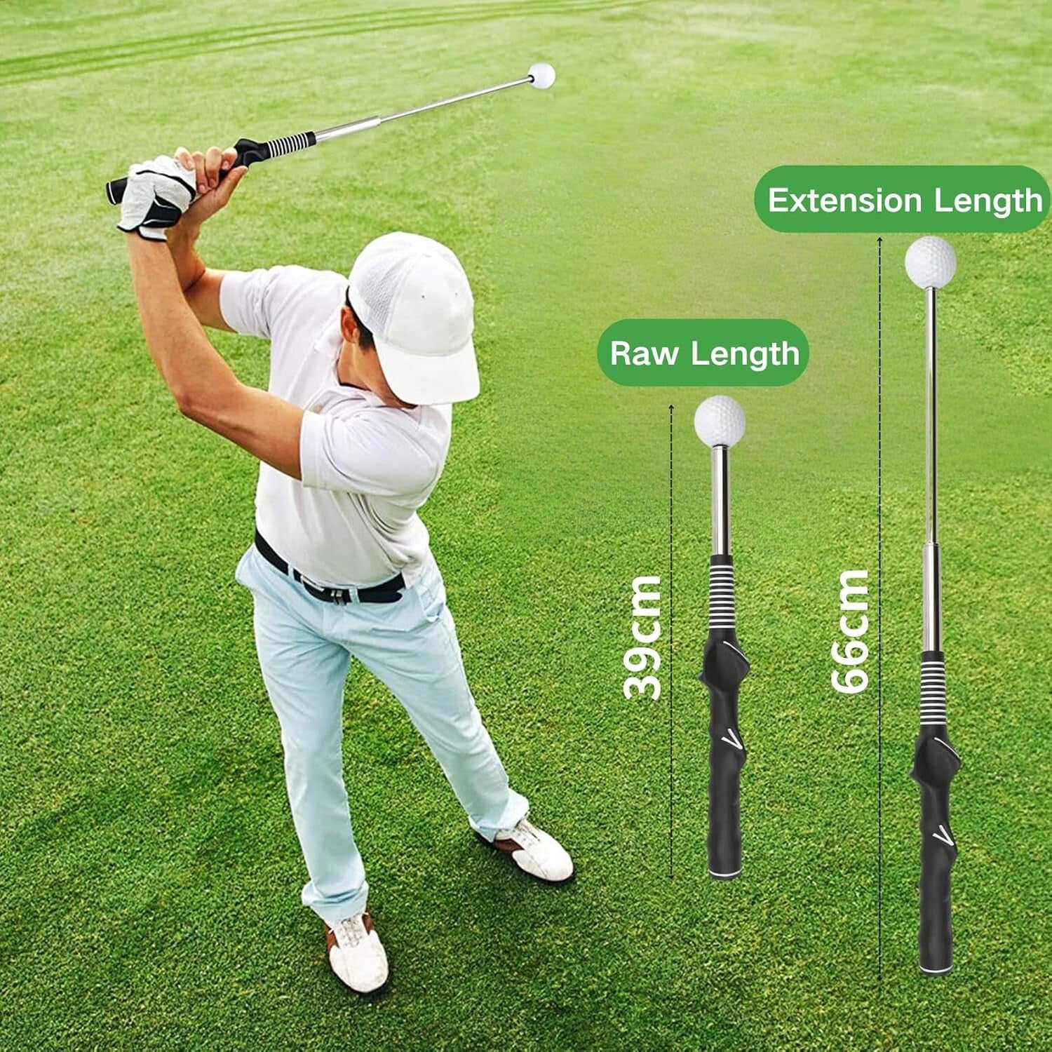 Retractable Golf Swing Trainer Telescopic Grip Tempo Aid