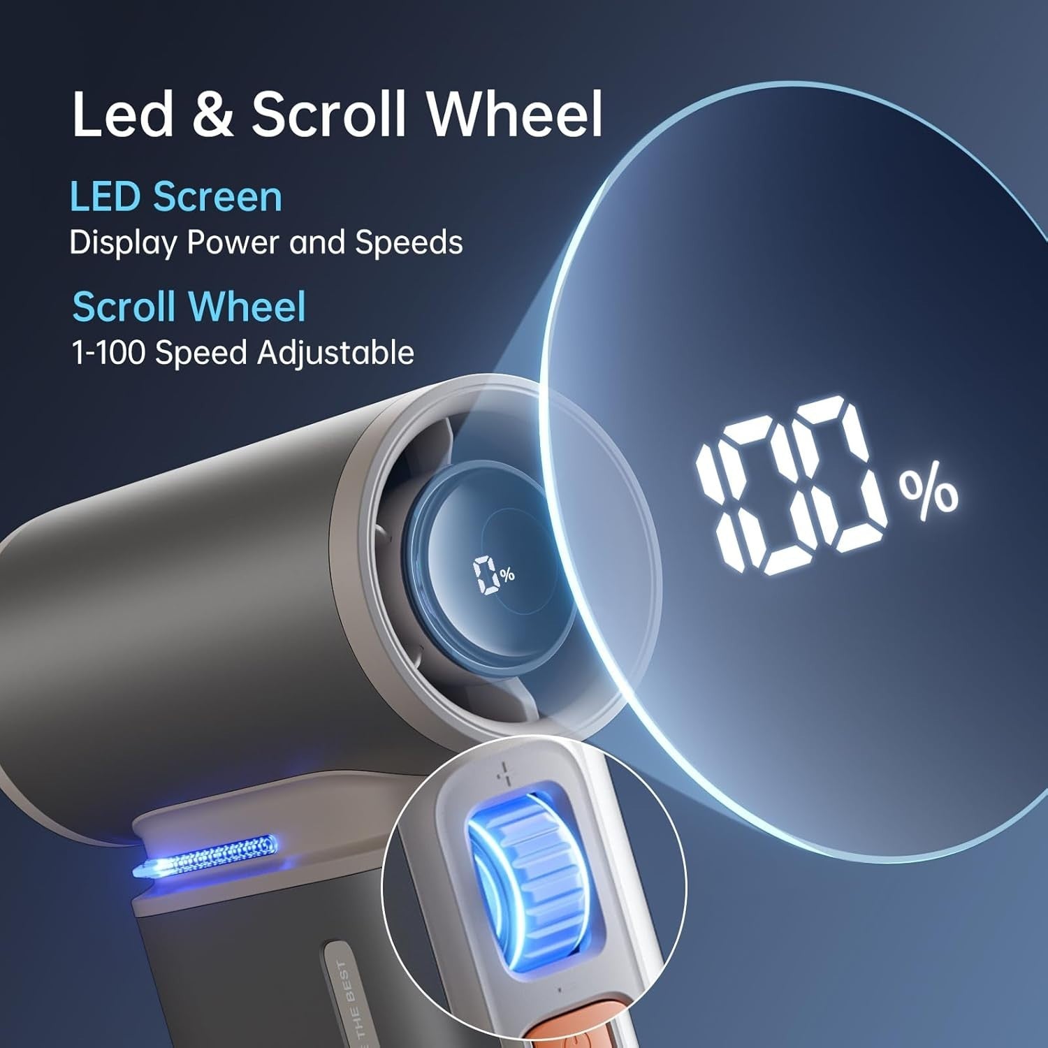 Portable Handheld Turbo Fan Grey 100-Speed Rechargeable Mini Cooling Fan 9000mAh