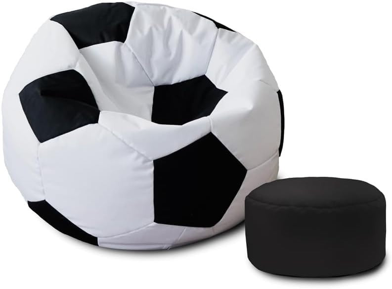 Kids Football Beanbag Chair with Footstool, Durable, Machine Washable, 60x80cm