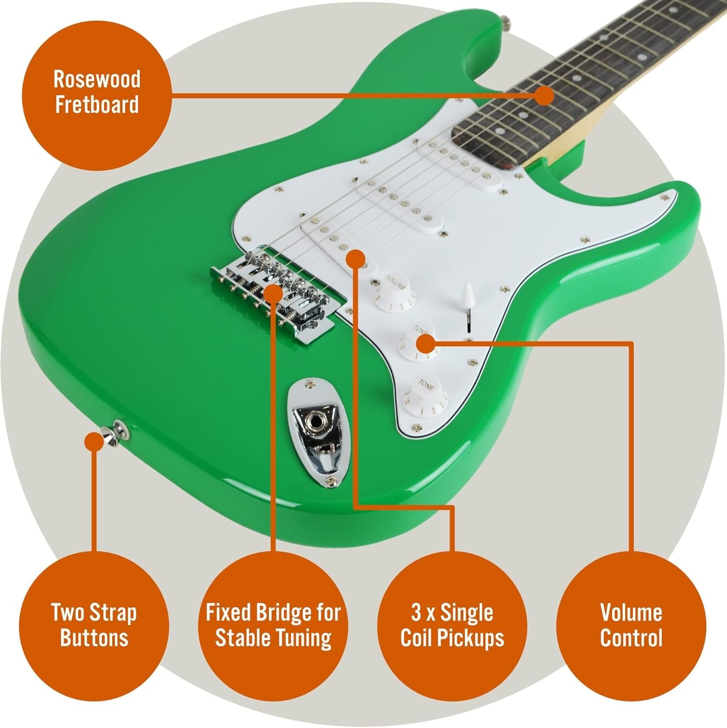 Full Size 4/4 Electric Guitar Starter Kit with 10W Amp Green
