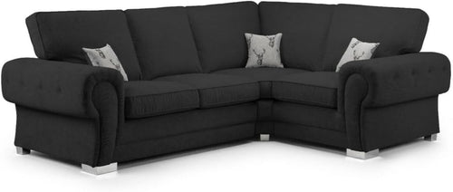 4-Seater L-Shape Corner Sofa Black Fire Resistant Fabric Birch Wood Frame