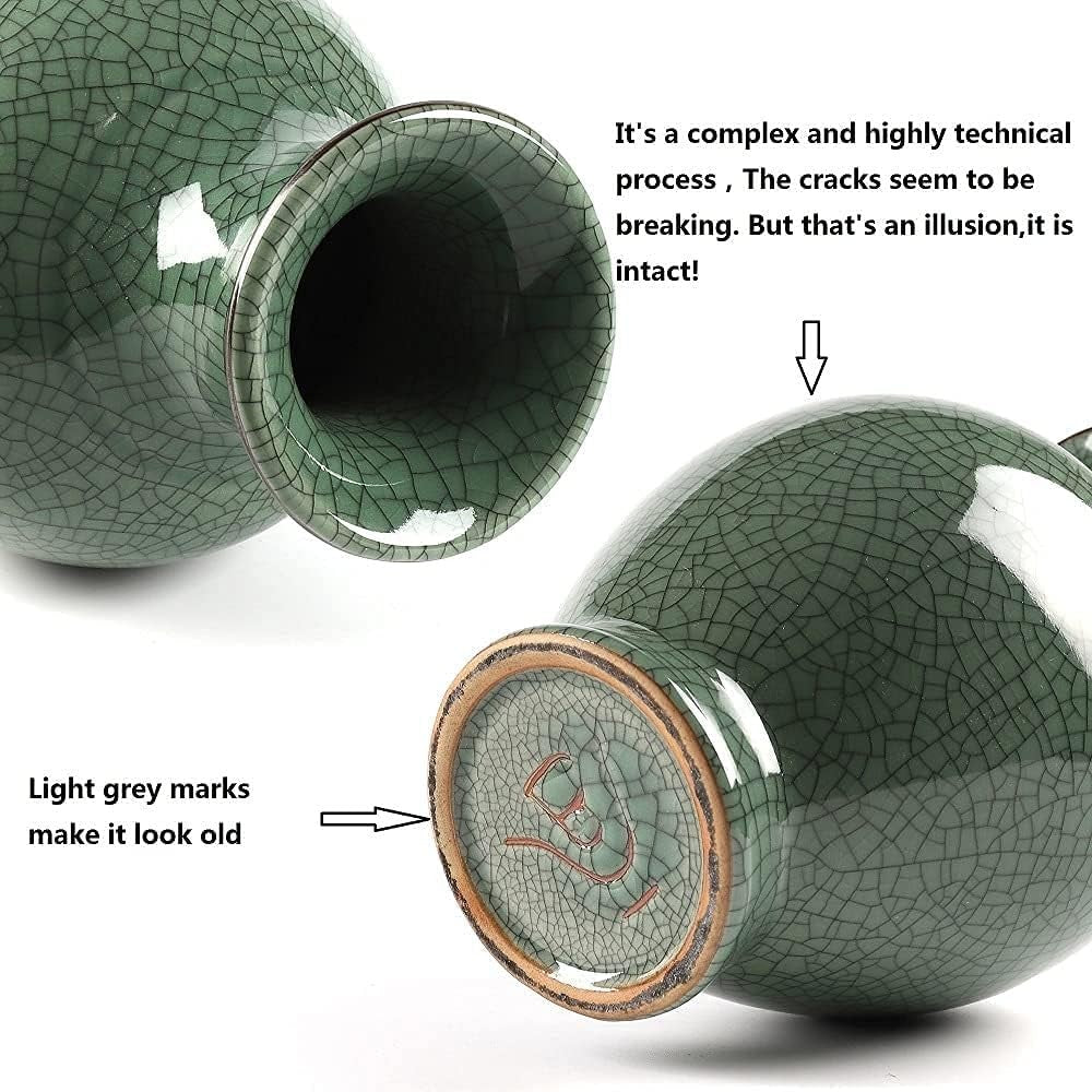 Large Green Crackle Glaze Ceramic Vase Handmade Porcelain Home Décor