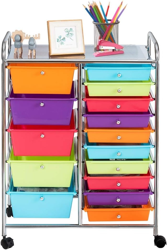 15 Drawer Mobile Storage Cabinet Rolling Craft Salon Organizer Cart