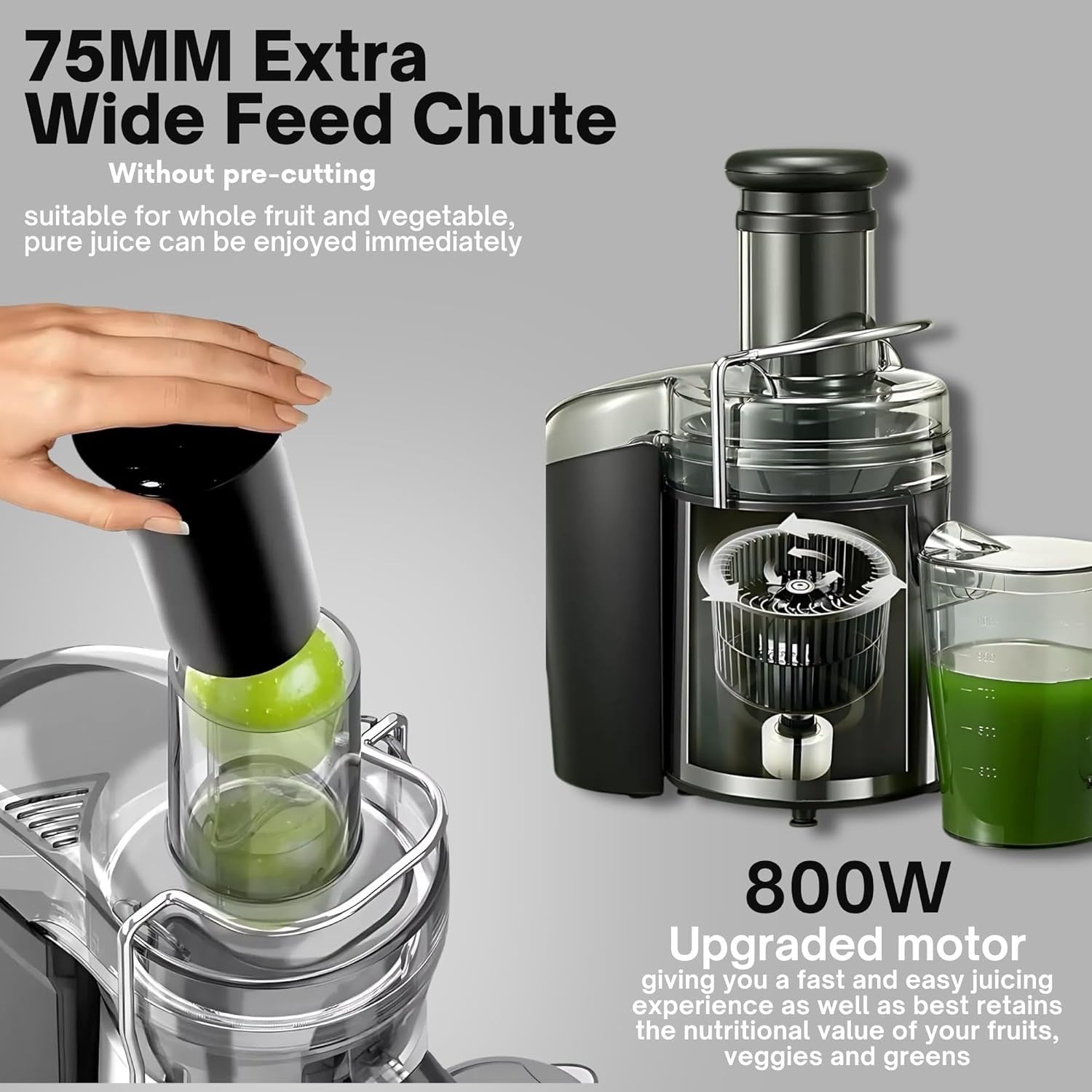 Juicer Blender Smoothie Maker 65mm Feed Chute 2 Speed Easy Clean 400W
