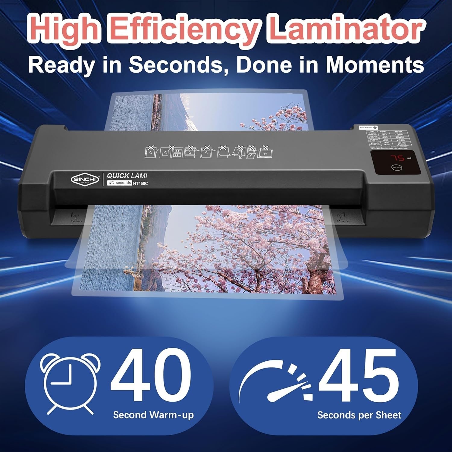 A3 Laminator & Foil Applicator 4 Roller Fast Warm Up 75–250 Mic Touch LED