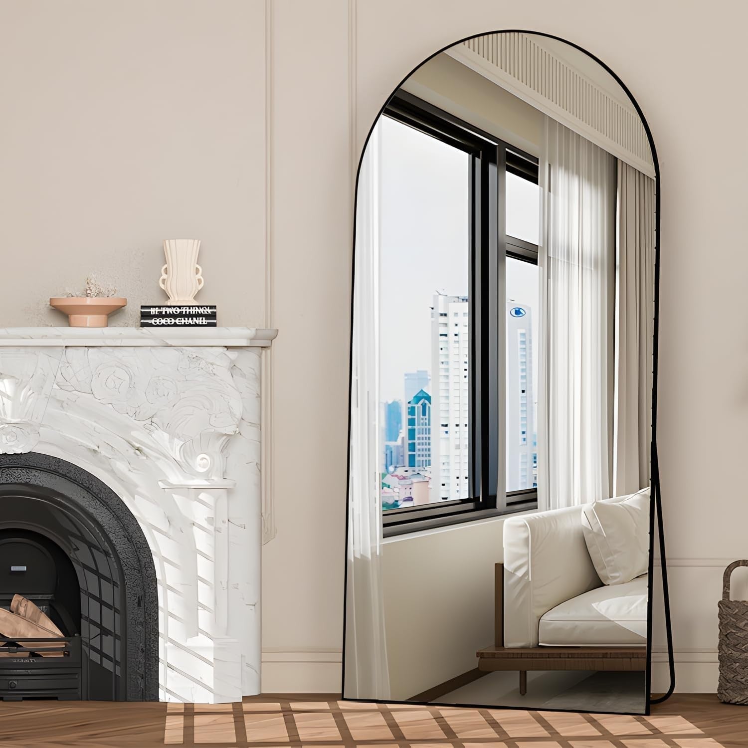 Full Length Arched Mirror 180x80cm Black Frame Leaning Wall Floor Mirror