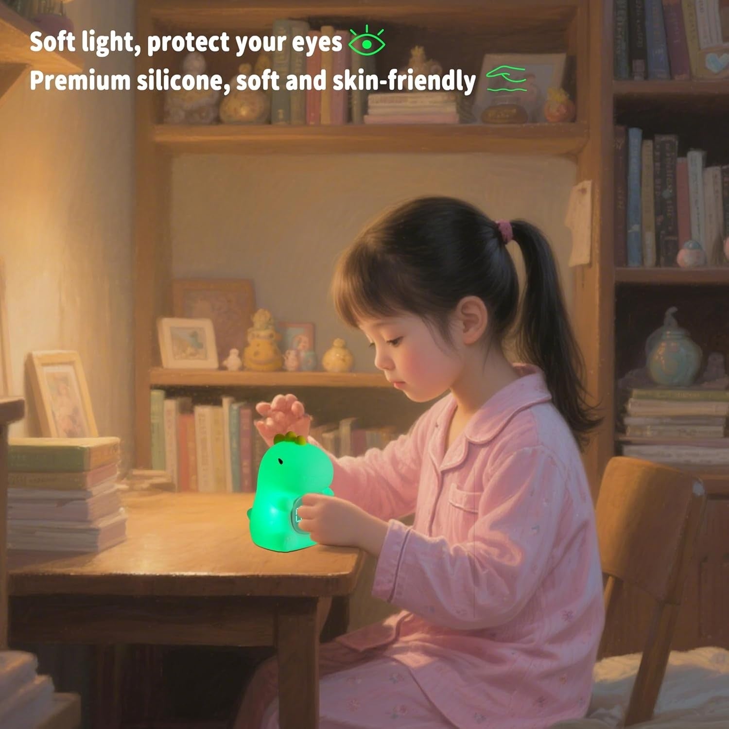 Kids Dinosaur Alarm Clock Night Light Sleep Trainer White Noise Table Lamp