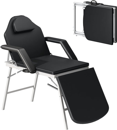 Portable 3-Section Massage Table Adjustable Beauty Bed Recliner Face Hole Black