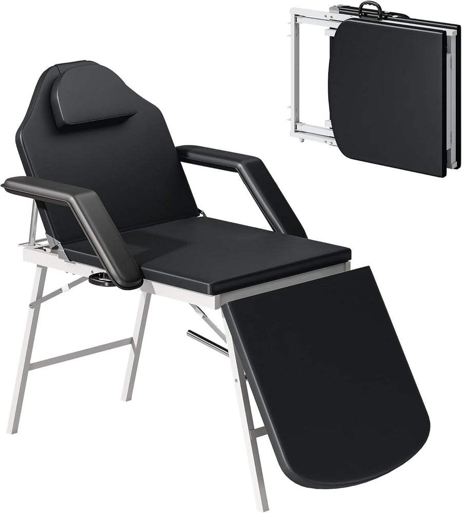 Portable 3-Section Massage Table Adjustable Beauty Bed Recliner Face Hole Black