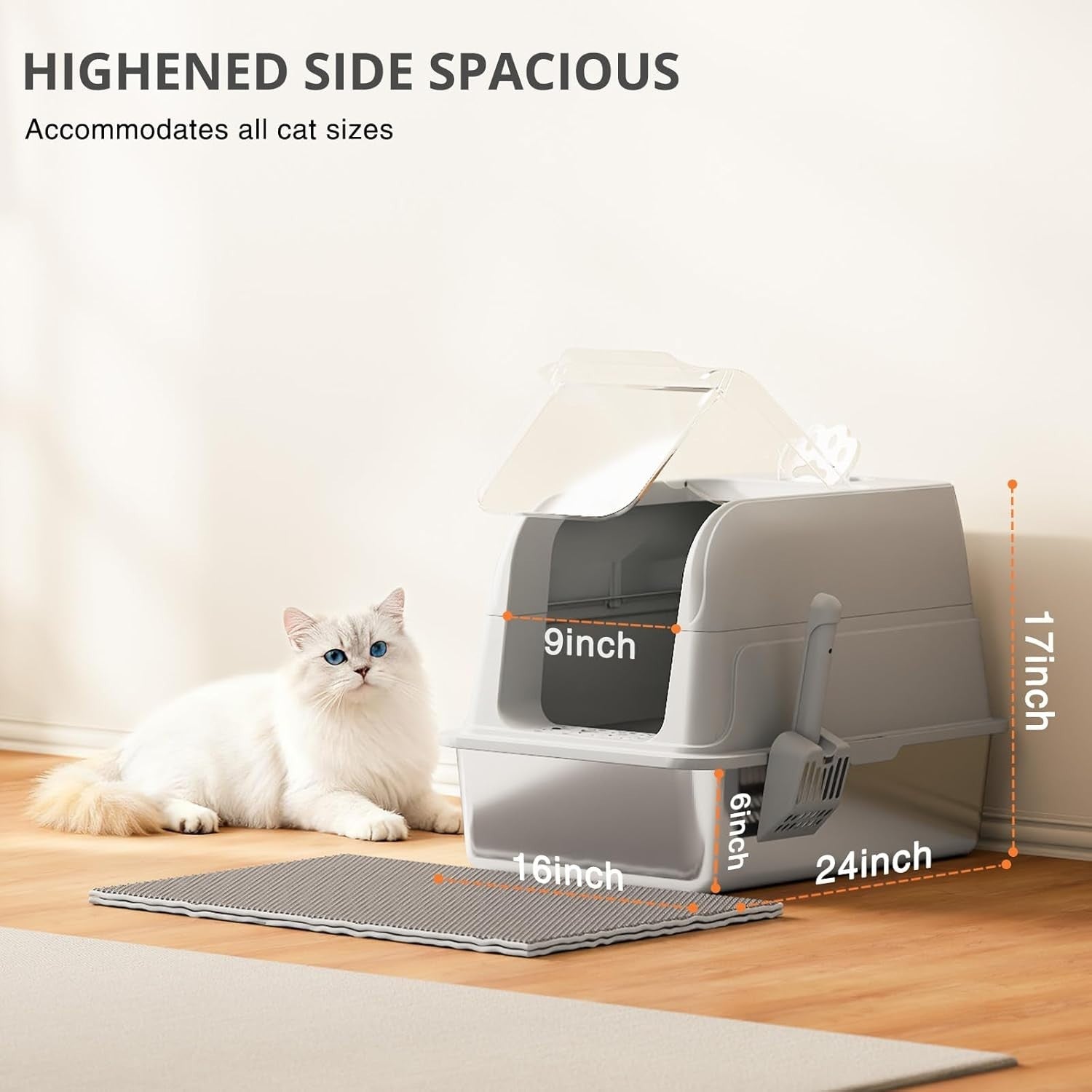 XL Stainless Steel Cat Litter Box Clear Lid High Sided Grey Tray