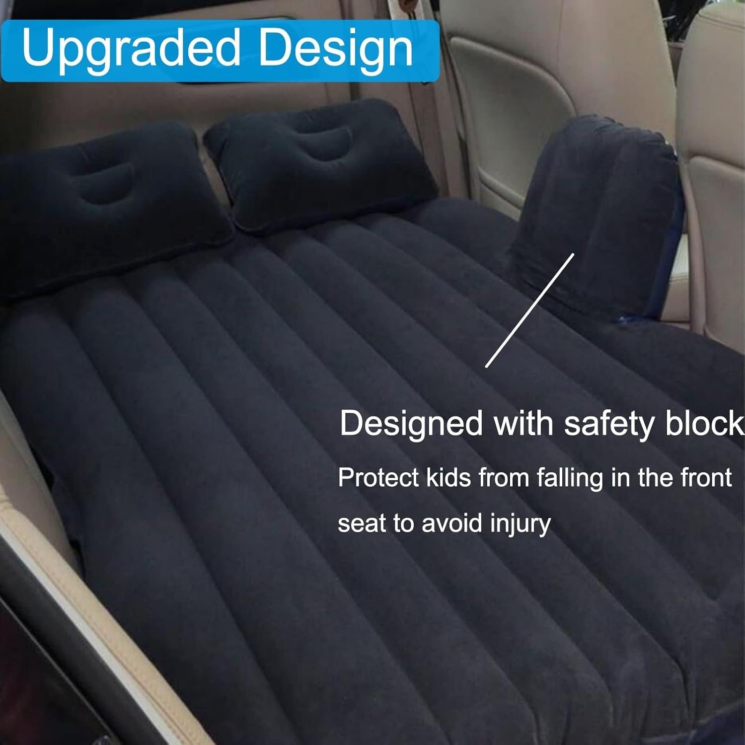 Inflatable Car Back Seat Mattress 140×89×42CM with Pump & Pillows
