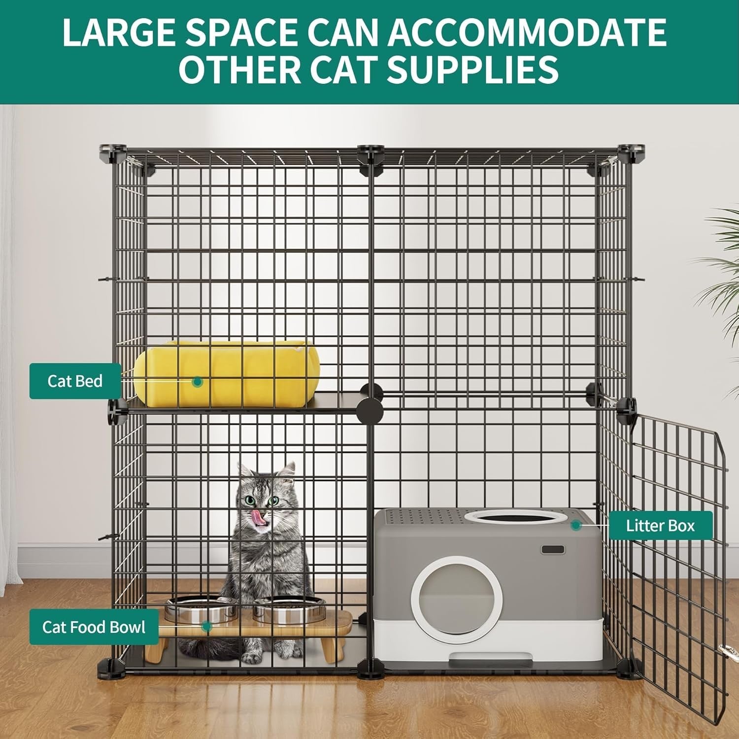2-Tier Indoor Outdoor Cat Cage Playpen with Platforms & Zip Ties, 71x36x71cm